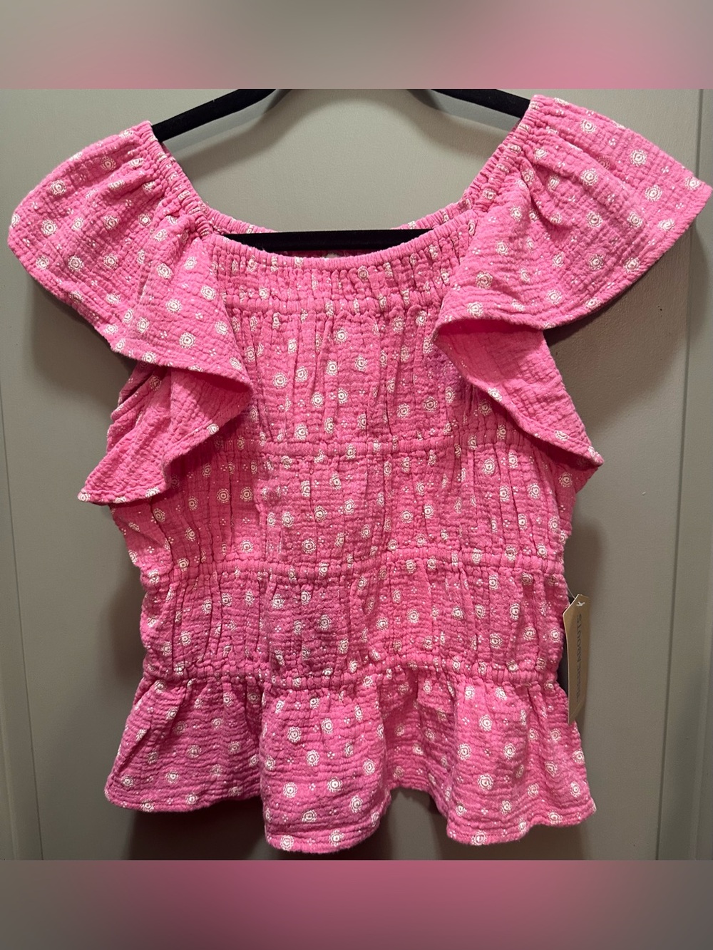 Thereabouts Size XL (16) Smocked Flutter Sleeve Cotton Top NWT